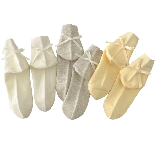 Image of Women's Bow Crew Socks - Cotton Sweet Lolita Dress Breathable Soft Girls' Socks - 3 Pairs