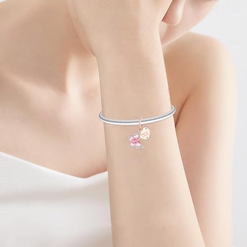 Goineva Rose Gold Butterfly Dangle Charm 925 Sterling Silver Charm Fits Women'S Charm Bracelet & Necklace Valentine'S Day Mother'S Day Jewelry Gifts For Women thumb #2