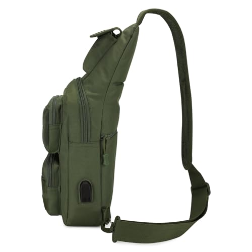 HUNTVP Taktische Brusttasche Herren Sling bag Militär Schultertasche Umhängetasche Tactical Chest Bag MOLLE Crossbody Bag für Alltag Reisen Wandern Camping (Grün)