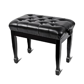 TEmkin Tabouret de Piano en Bois de Banc de Piano réglable en Hauteur de 10 cm, 55 x 34 x 47-57 cm, Marron, Noir - Les Beatles, Paul McCartney, John Lennon, RIngo Starr, George Harrison