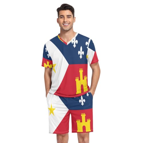 Camisa de pijama para hombre GuoChe con manga corta y diseño de bandera de Acadiana