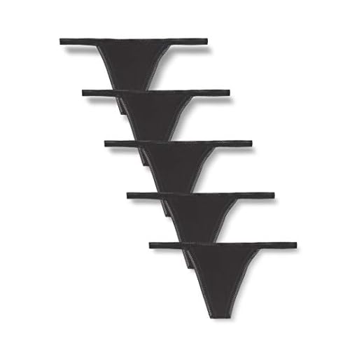 IRIS & LILLY Tanga de Hilo de Algodón Mujer, Pack de 5, Negro (Black), Medium