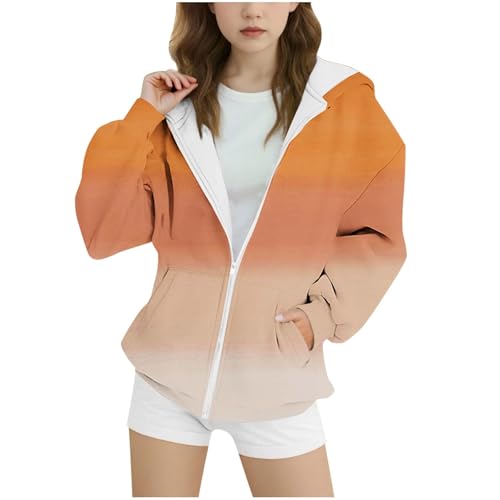 Zip Up Hoodie For Teen Girls Cute Full-Zip Sweatshirts Gradient Fleece Jacket Casual Fall Hoodies Coat With Pockets