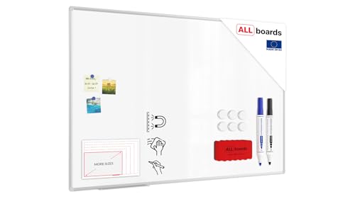 ALLboards Lavagna Bianca Magnetica con Cornice in Alluminio EXPO 150x100cm Scrivibile e Cancellabile a Secco, a Parete