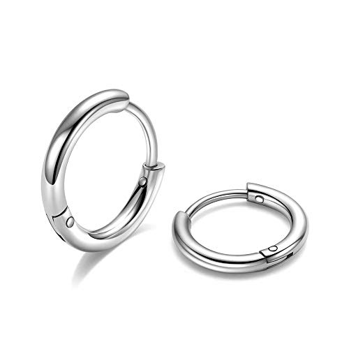 Cartilage Earrings Hoop 18G - 2Pcs 14mm 316L Surgical Stainless Steel Male Hoop Earrings Hinged Silver Earrings Upper Lobe Earrings Second Hole Earrings for Women