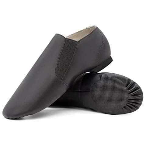 Asyusyu Jazz Shoes PU Leather Dance Shoes Slip On with Elastics Modern Dance Shoes for Kids, Black (13lit) Cover