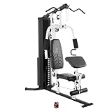 Marcy 150 lb Stack Home Gym, Full Body Strength Training Dual-Function Workout Machine with LAT Bar, Ankle Strap, and Weight Stack Lock, Black