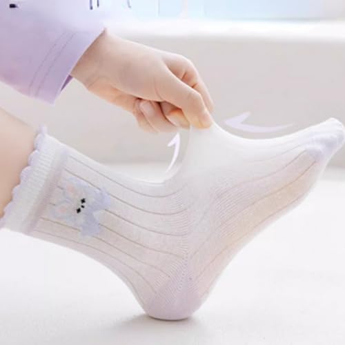 Girls' Cute Cotton Thin Summer Short Socks 5 Pairs, Cartoon Floral Animal Mesh Mid-Calf Ankle Socks for Baby Girls3