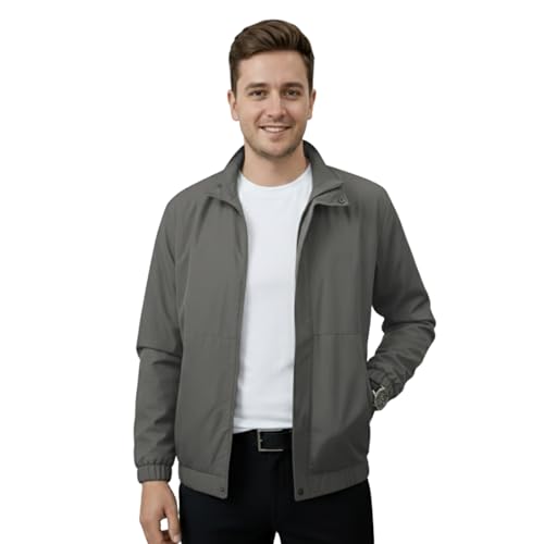 Image of GYMIFIC Solid jackets for men stylish latest Regular Fit Full Sleeves Zipped Closure 2 Pockets, Made of Durable Polyester, Suitable for Gym, Sports, Travel (Black)