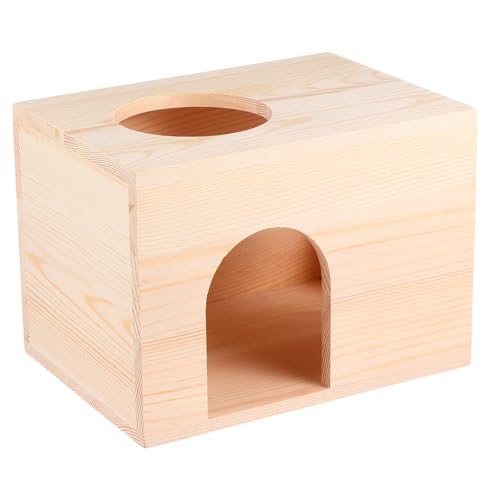 GALPADA Cabane en Rondins pour Nourrir Petits Animaux, Mangeoire Multifonctionnelle en Bois, Modèle Rectangulaire, Usage Extérieur, Adaptée aux Écureuils et Cochons D’Inde