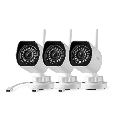 Zmodo Security Camera Outdoor (3 Pack), 1080p Wireless WiFi, Night Vision, Cameras for Home Security, AI Motion Detection, Weatherproof, Works with Alexa Google Assistant, Metal Case
