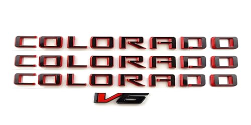 Image of Body Side Tailgate Truck Letter Emblems 3D Badge Nameplate 85594766 Fits for 2015-2022 Colorado V6 4pcs (Red Black)