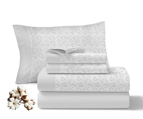 Viuda de Tolra | Juego de Sábanas 3 Piezas Gris para Primavera/Verano 100% Algodón para Cama 90 cm | Incluye Sábana Encimera, Bajera Ajustable y Funda Almohada | Modelo Confort