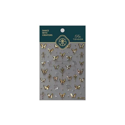 Image of Butterfly Nail Art Stickers 5D Embossed Nail Decals Golden Self Adhesive Bronze Nail Sticker for Nails Art Design for Women Girls Christmas Supplies Manicure Decorations Accessories