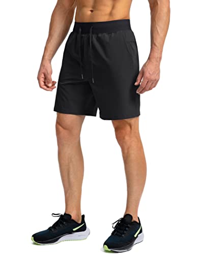 Men's Running Shorts With Zipper Pockets 7 Inch Lightweight Quick Dry Gym Athletic Workout Shorts For Men (Black, S) #TOP1
