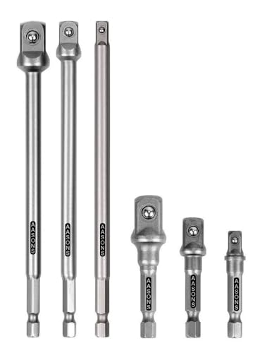 Image of AASONS Impact Socket Adapter Set 6 Pcs For Tight Spaces Power Bit Holder 1 /4 inch 3 /8 inch 1 /2 inch Hex Shank Impact Driver Holder, 50-150mm Extension Rod Nut Setter Attachment