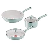 Lagostina Salvia, Set di Padelle e Pentole Antiaderenti 5 Pezzi in Alluminio Riciclato, Rivestimento Mineralia, Indicatore di Calore Thermo-Signal, Manico Rivettato, Compatibili con Induzione