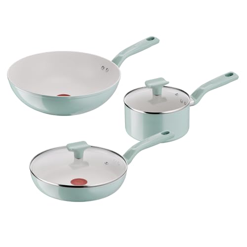 Lagostina Salvia, Set di Padelle e Pentole Antiaderenti 5 Pezzi in Alluminio Riciclato, Rivestimento Mineralia, Indicatore di Calore Thermo-Signal, Manico Rivettato, Compatibili con Induzione