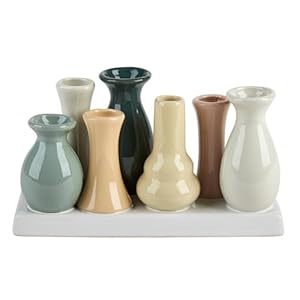 Vasen Set auf Sockel Blumenvasen Blumengefäß Tischdeko Tafeldeko Blumendeko 10 x 20 cm Creme