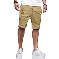 TARAINYA Pantalones Cortos Hombre Verano Algodón con Bolsillos Cintura Elástica Casual Caqui Claro 5XL