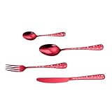 ARTSEWPLY Cubiertos de Acero Inoxidable Rojo Navideño Juego de Utensilios Prácticos para Mesa Diseño Simple y Elegante para Hogar Restaurantes y Fiestas