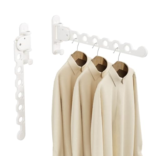 Danpoo Clothes Drying Rack Foldable Wall Mounted Laundry Drying Rack Clothing Coat Hanger Clothes Dryer Washing Rack White 2 Packs