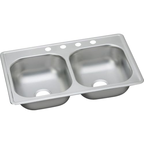 Elkay Dayton 33 In. x 19 In. x 6-7/16 In. Equal Double Bowl Drop-In Kitchen Sink, Stainless Steel - 1 Each