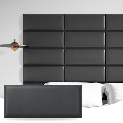 Art3d Lot de 6 Panneaux de tête de lit à décoller et à Coller pour lit jumeau, Noir, 25 x 60...