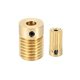 uxcell Worm Gear Set 10T 0.5 Module 10:1 Reduction Rate, Right Rotation Drive Gear Box Wheel Reduce Transmission Part (Brass Gear-2mm Bore, Brass Rod 5mm Bore)