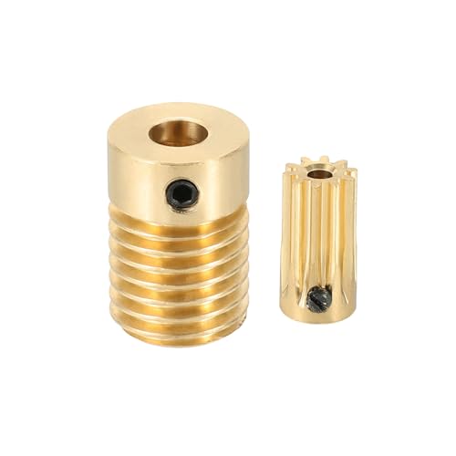 uxcell Worm Gear Set 10T 0.5 Module 10:1 Reduction Rate, Right Rotation Drive Gear Box Wheel Reduce Transmission Part (Brass Gear-2mm Bore, Brass Rod 5mm Bore)