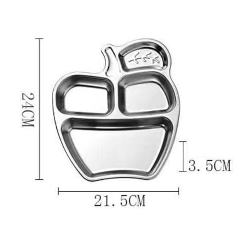 Image of Happy Hues Stainless Steel Divided Meal Plate Tray-3 Compartments Dinner Dish for Baby (Apple)