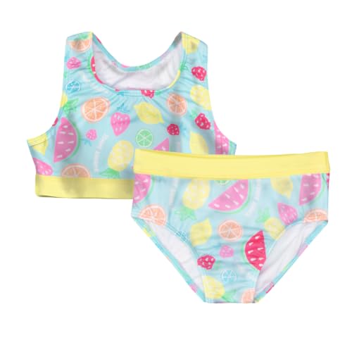 Tommy Bahama Girls 2-Piece Swimsuit Set, Racerback Top and Bikini Bottoms, Quick-Drying Tropical Print Swimwear for Kids (Blue/Yellow, Size 7/8)
