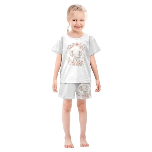 Floral Elephant Portrait Blush Pajama Set Short Sleeve Pajamas Shorts Sets Cotton Soft Loungewear Sleepwear 5Y3