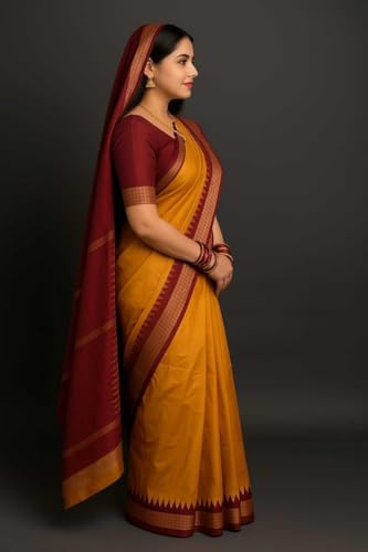 Image of NEW COLLECTION Women Silk Odisha Handloom Sambalpuri Plain Pata Saree Yellow Temple Border Pasapalli Design Mustard Kanjivaram Orissa Ethnic Handwoven Papa Silk Haldi Ceremony Pili Sari Red Blouse