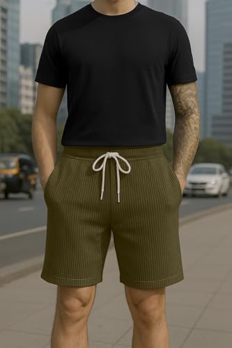 Image of Vogaan Men's Casual Slim Fit Shorts | Stylish Above Knee Shorts with Elastic Waist & Side Pockets Summer Wear for Gym Lounge Travel & Outdoor