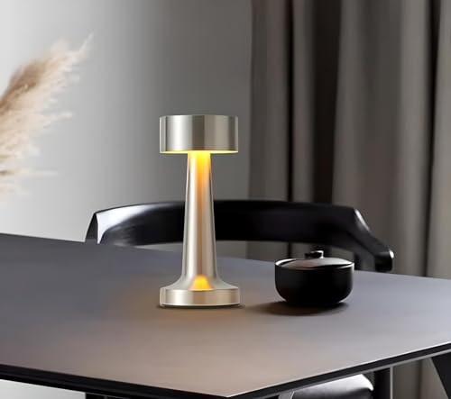 Luminária Abajur de Mesa Moderna, Pequena 9x21cm, Cromada sem Fio com Controle de Toque e Dimmer (Pr