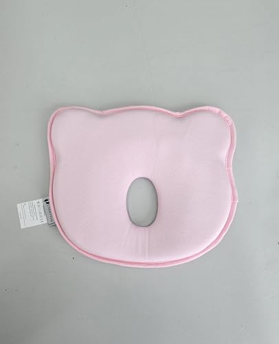Little Finds Pram Pillow Bear Design Memory Foam Breathable 22x25x3cm Ergonomic Support (Light Pink)