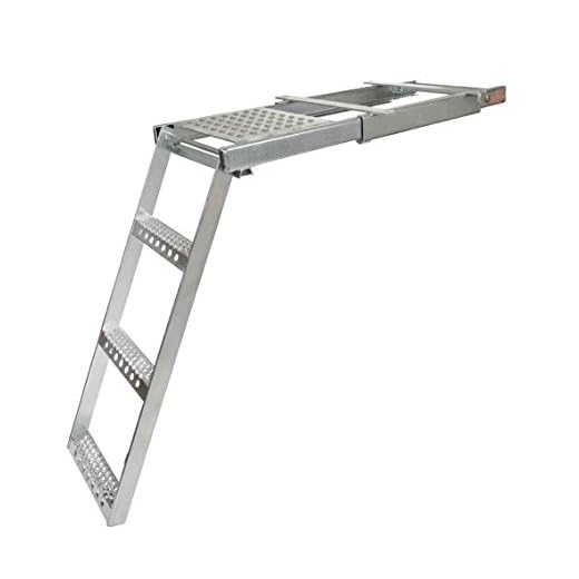 Mytee Products 3 Rung Pull-Out Trailer Step Ladder with Standing Platform Folding Truck Step Galvanized Steel for Use with Trucks, Trailers and RV's