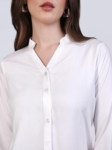 Image of Urbano Fashion Women's Modal Viscose Full Sleeve Regular Fit Casual Solid Shirt with Mandarin Collar
