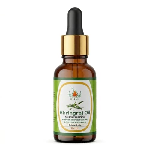 Image of KUNJ Bhringraj Oil for Hair Growth & Hair Fall Control 10ml | 100% Pure Ayurvedic Bhringraj Oil (Eclipta Prostrata) | Strong Roots, Scalp Nourishment & Dandruff Care | Natural Hair Care Oil