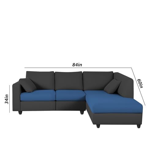 Image of Florian RHS 4 Seater L Shape Sofa Set for Living Room (Blue Black Fabric) Premium Fabric Sofa
