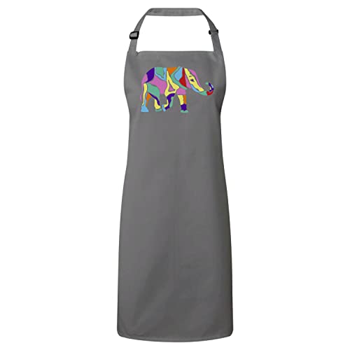 Tablier cuisine premium gris éléphant avec dessin animaux multicolore réglable