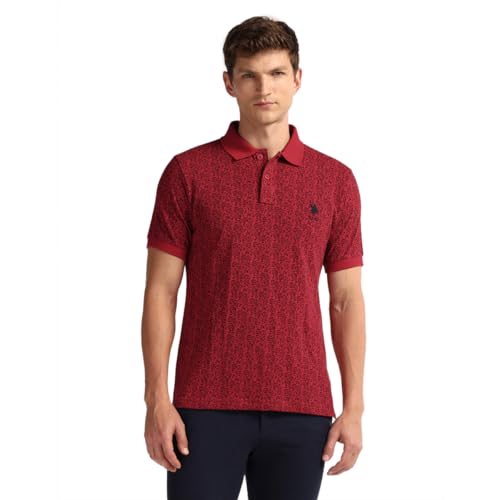 Image of U.S. Polo ASSN. Printed Slim Fit Polo T Shirts for Men - 100% Cotton, Half Sleeves Mens Tshirt