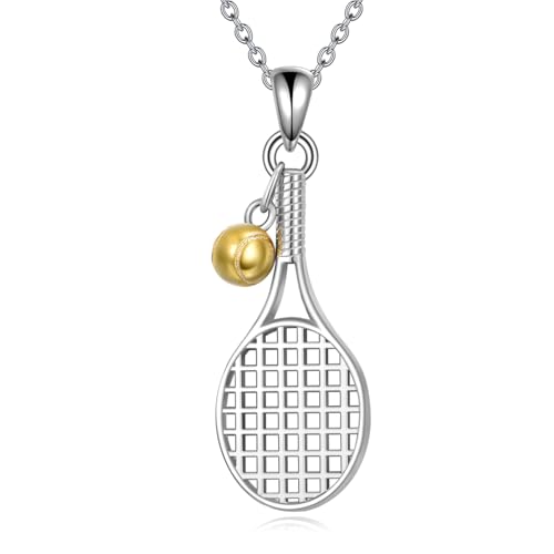 YFN Collier de tennis/ base-ball pour femme en argent sterling Pendentif raquette Bijoux de sport Cadeaux pour homme, fille, garçon Argent sterling