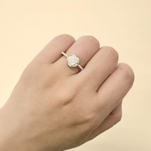 Kokoma Rose Flower Ring for Women Pearl Floral Open Statement Stacking Ring Promise Engagement Rings Adjustable Wedding Band Anniversary Dainty Jewelry3