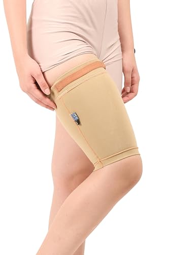Image of Medical Compression Thigh Support Sleeve || MODERATE COMPRESSION || COTTON FABRIC || Groin Support Sleeve || Hamstring Compression Sleeve || Burn recovery || (Medium, Beige)