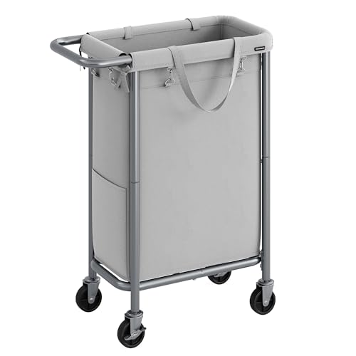 SONGMICS Laundry Basket with Wheels, Rolling Laundry Hamper, 23.8 Gallons (90 L), Removable Liner, Steel Frame with Handle, 24 x 11.4 x 31.9 Inches, Dove Gray URLS003G01 Dove Grey 90 L (1-Se
