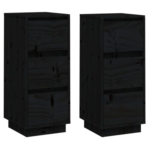Générique Buffets 2 pcs Noir 32x34x75 cm Bois Massif de pin,Meubles, Armoires & Meubles de Rangement, Buffets & bahuts, Noir (Poids 20KG)