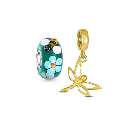 Abalorios de plata de ley .925 con mariposa de oro y cristal Murano artesanal