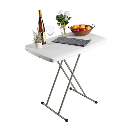 Lavish Home Portable Folding Tables - Lightweight Portable Folding Desk with Adjustable Height - Small Plastic Table for TV Tray, Playing Cards, and Craft Room (Single/White/2.5 FT Wide)